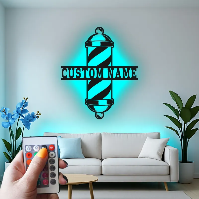 Custom Barber Pole Led Light Metal Wall Art Personalized Gift for Barbers Salon Decor Sign