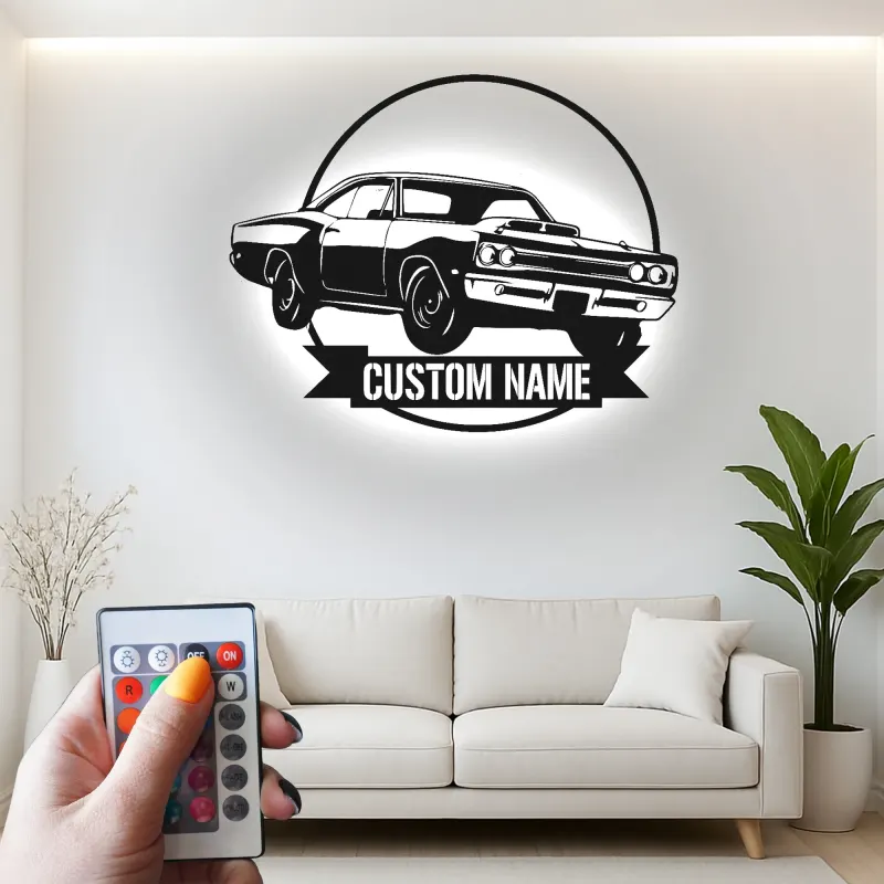 Insegna in metallo LED personalizzata per auto sportive - Regalo per appassionati di auto, decorazione per garage o stanza da uomo