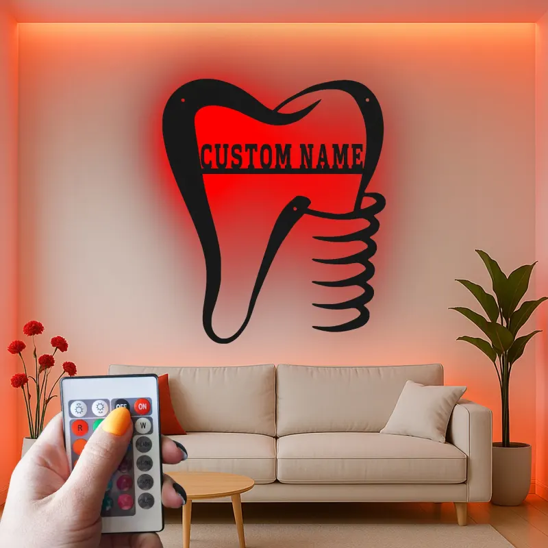Custom Dentist Tooth Led Light Metal Wall Art Personalized Dental Office Decor Gift for Dentists