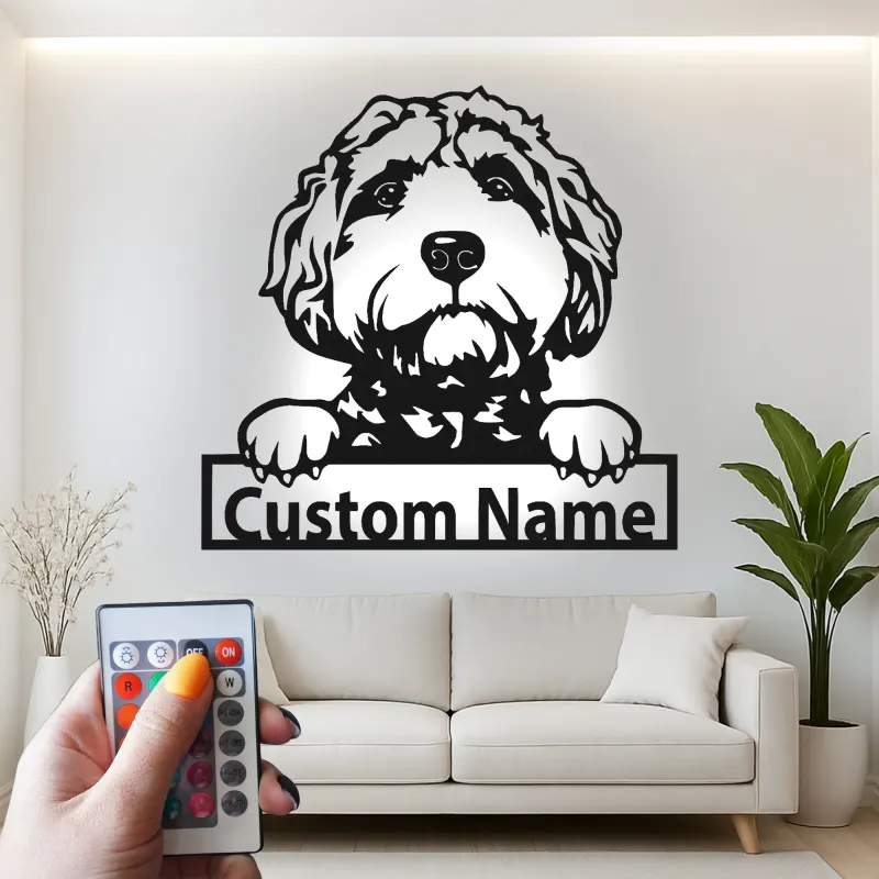Custom Labradoodle Led Light Metal Wall Art Personalized Dog Lover Gift Living Room Pet Decor 1
