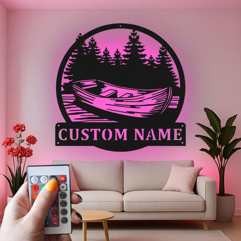 Personalisierte LED-Beleuchtung Metall-Wandkunst für Boot und Wald