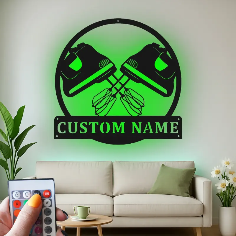 Cartel de metal LED personalizado de mezcladora, regalo de cocina personalizado para panaderos, decoración de panadería