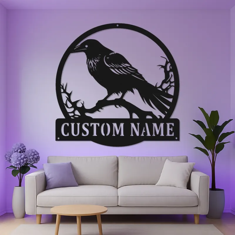 Raben Silhouette LED Schild | Individuelle Metall Wandkunst | Personalisierte Gothic Krähen Dekor für Zuhause, Garten & Halloween Geschenk