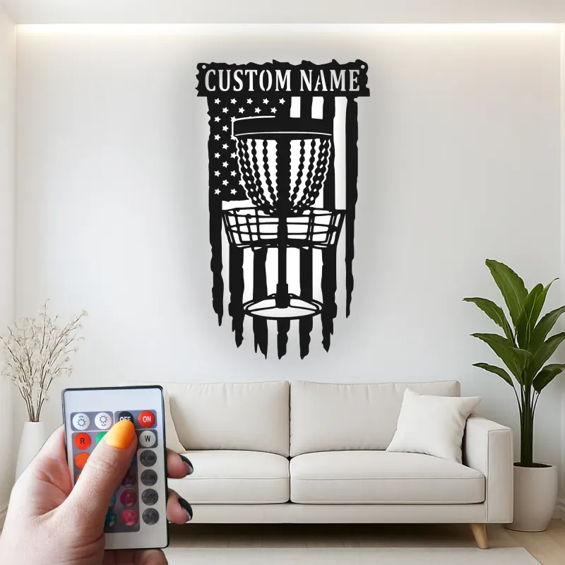 Custom Disc Golf Basket Led Light Metal Wall Art Personalized Gift for Disc Golfers Game Room or Man Cave Decor