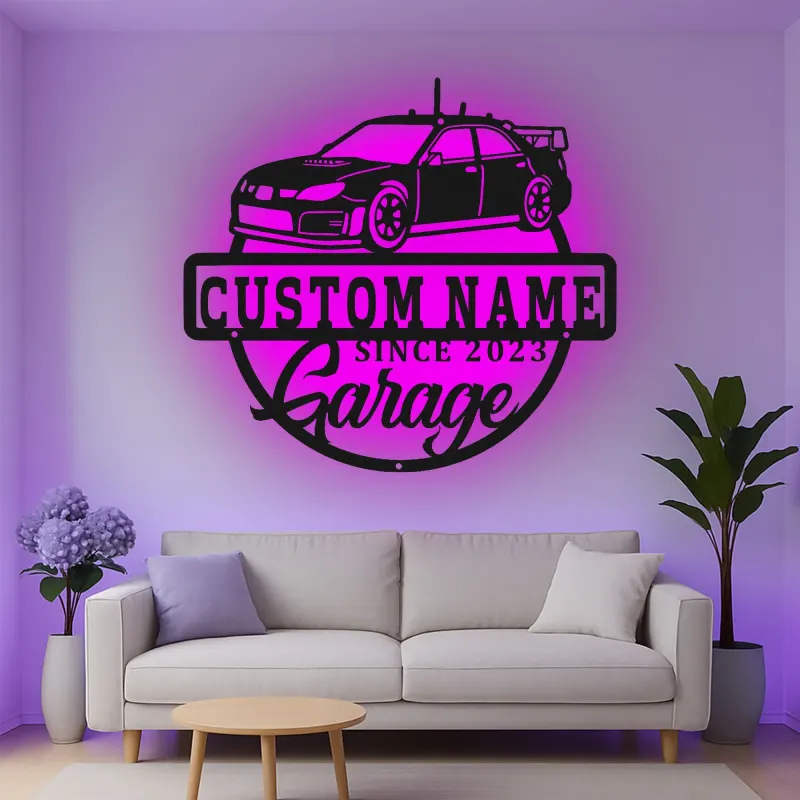 Personalisierte LED-beleuchtete Metall-Wandkunst für die Garage – Geschenk für Autofans, Garagen-Dekoschild