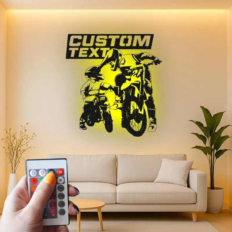 Custom Motocross Rider Led Light Metal Wall Art Personalized Gift for Dirt Bike Enthusiasts Garage or Man Cave Decor 2