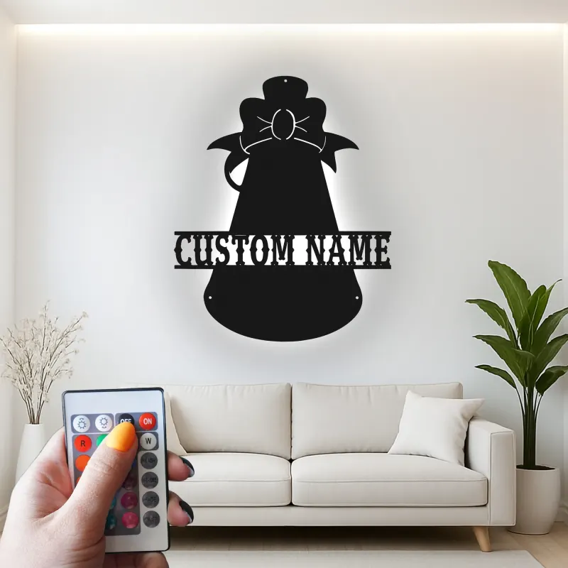 Custom Angel Bell Led Light Metal Wall Art Personalized Holiday Gift Christmas Home Decor