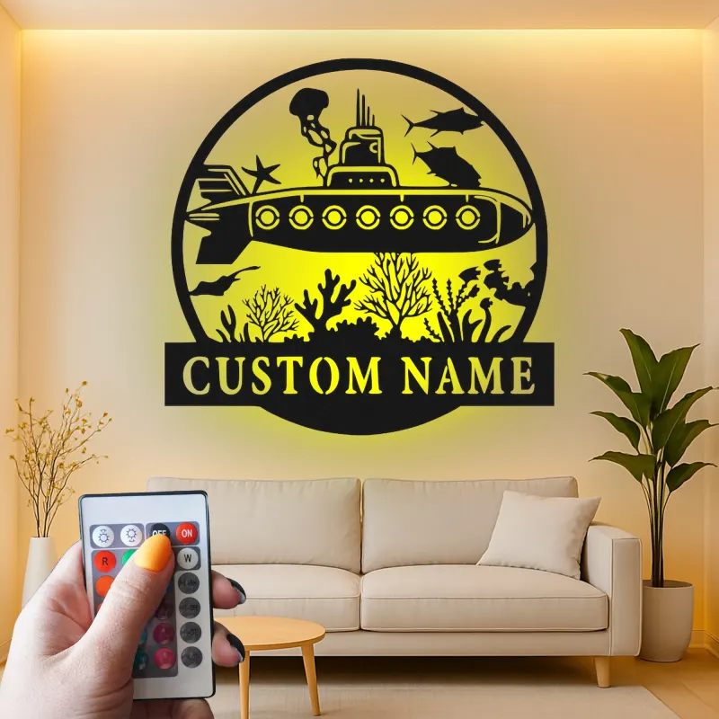 Custom Submarine LED Metal Wall Art | Personalized Nautical Sign | Ocean Lover & Diver Gift | Underwater Sea Decor