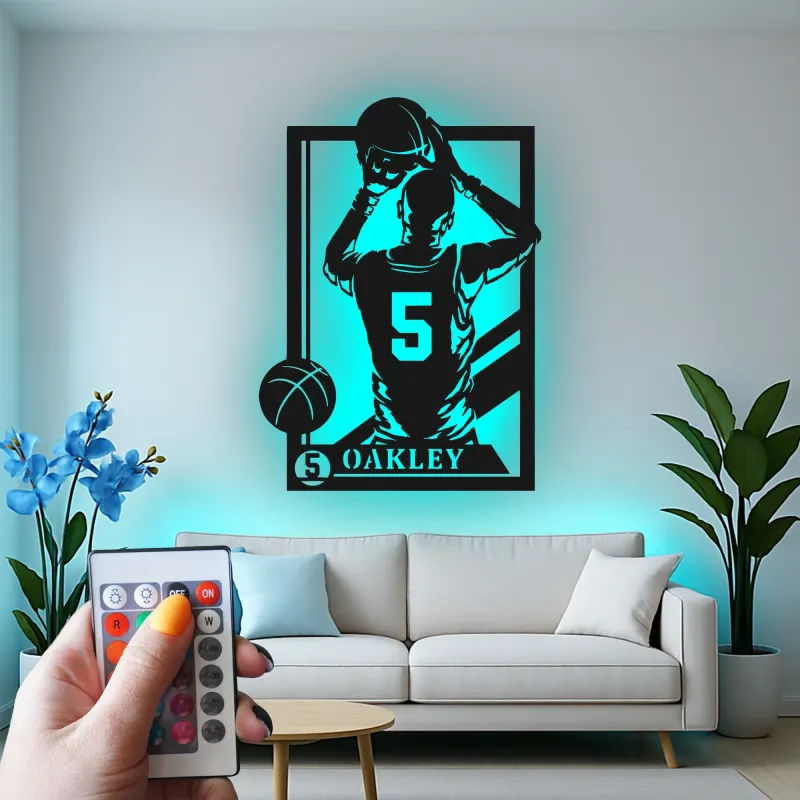 Insegna in metallo personalizzata con luce LED per giocatore di basket - Regalo sportivo per atleti e decorazione per sala giochi 2