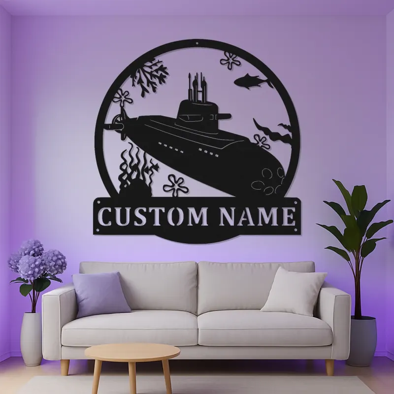 Insegna in metallo LED sottomarino | Regalo personalizzato per veterano della Marina | Decorazione nautica personalizzata per man cave o ufficio