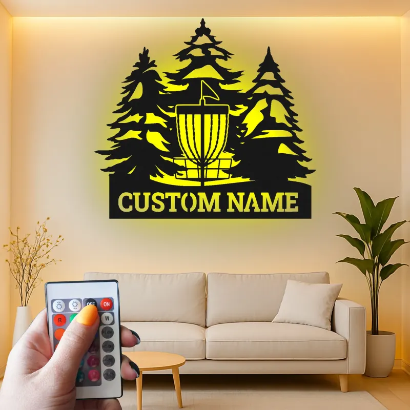 Cartel de metal LED personalizado para cesta de disc golf, regalo para jugadores de disc golf, decoración exterior para entusiastas