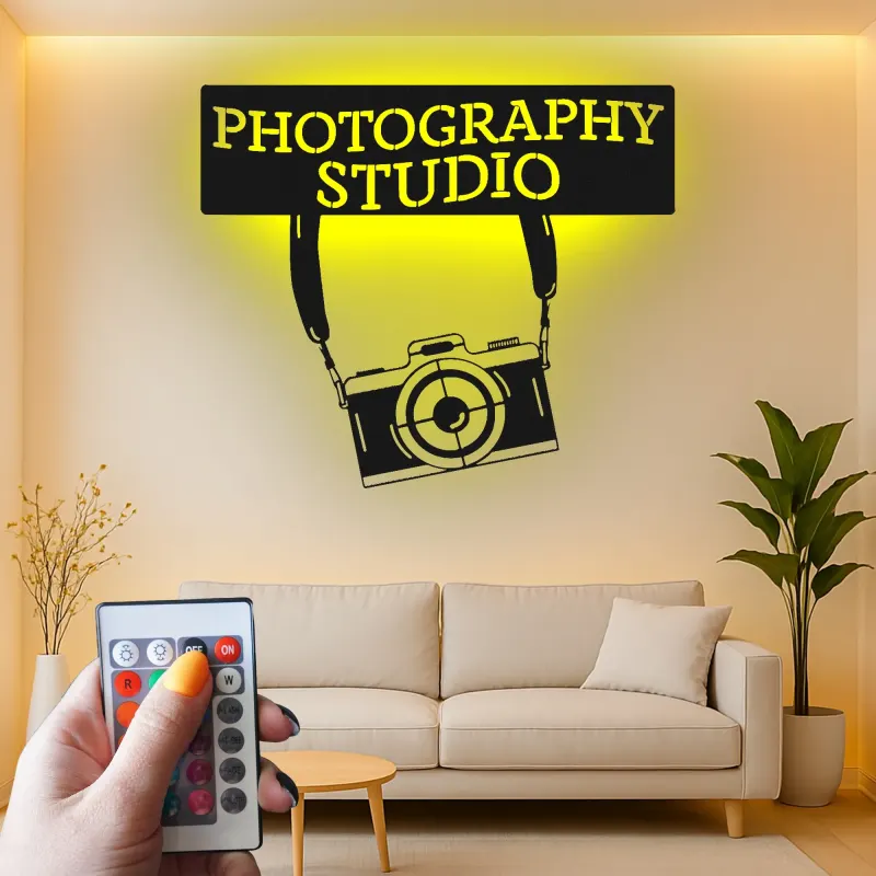 Fotostudio-Schild | Individuelle Vintage-Kamera LED-Wandkunst | Metall-Dekoration für Fotografen-Geschenk