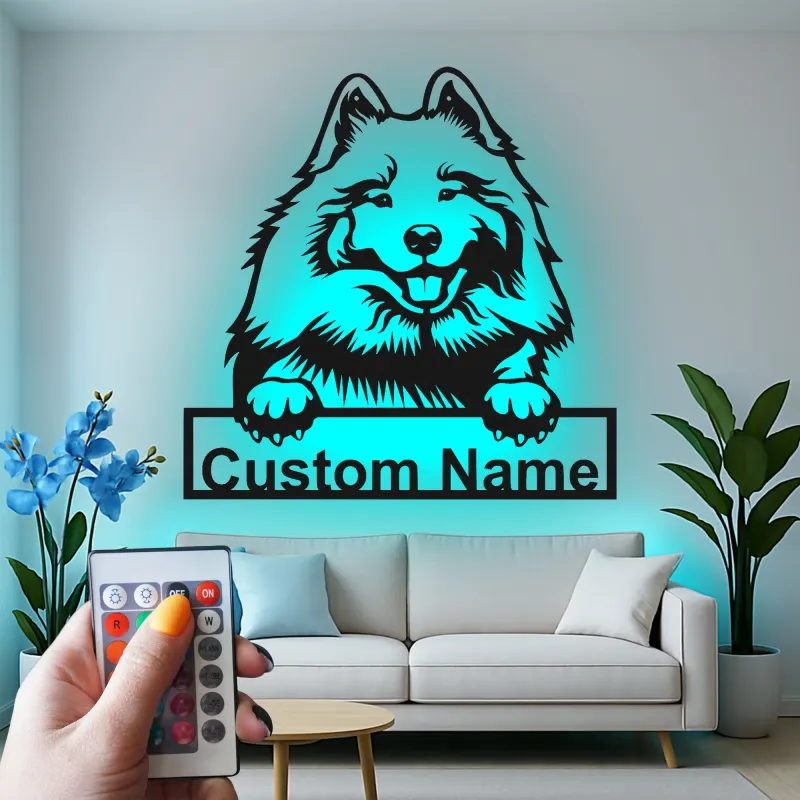 Insegna in metallo personalizzata con luce LED a forma di cane pastore Shetland regalo per amanti dei cani decorazione per soggiorno