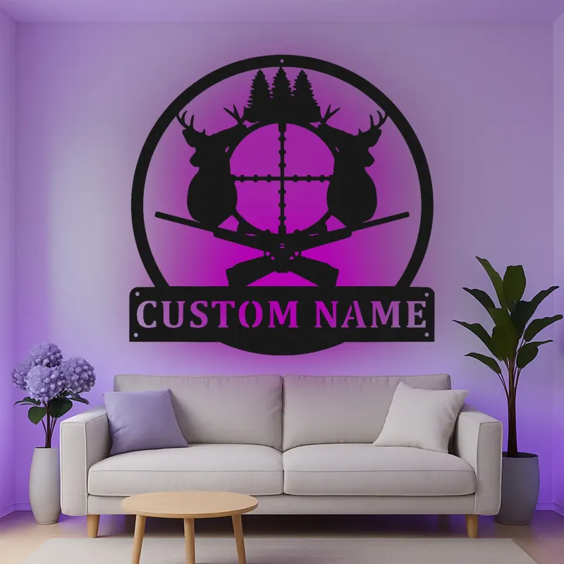 Décoration murale en métal personnalisée pour la chasse au cerf avec rétroéclairage LED, cadeau personnalisé pour les chasseurs, décoration de cabane rustique 1