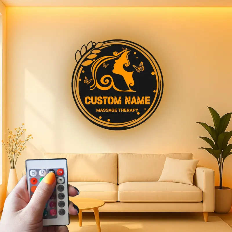 Insegna in metallo LED per terapia di massaggio personalizzata, decorazione per spa, regalo per salone