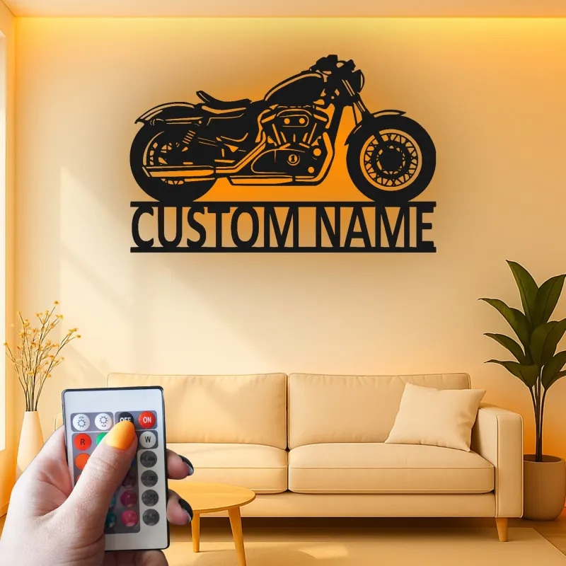 Insegna in metallo LED personalizzata per motociclette - Regalo per motociclisti, decorazione per garage o man cave 2