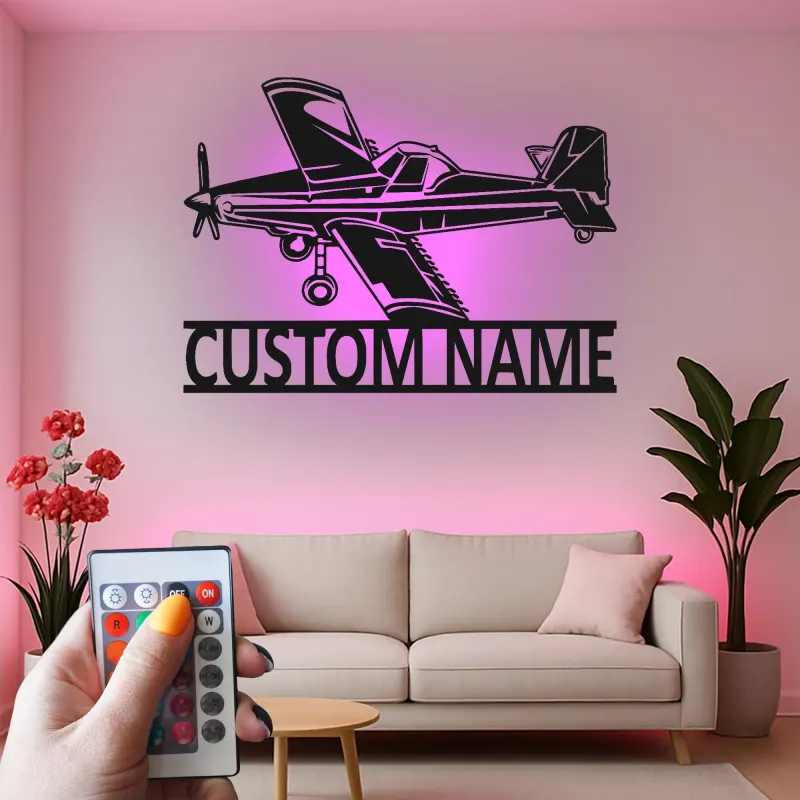 Insegna in metallo LED personalizzata per aereo - Regalo di aviazione per piloti - Decorazione per hangar o ufficio