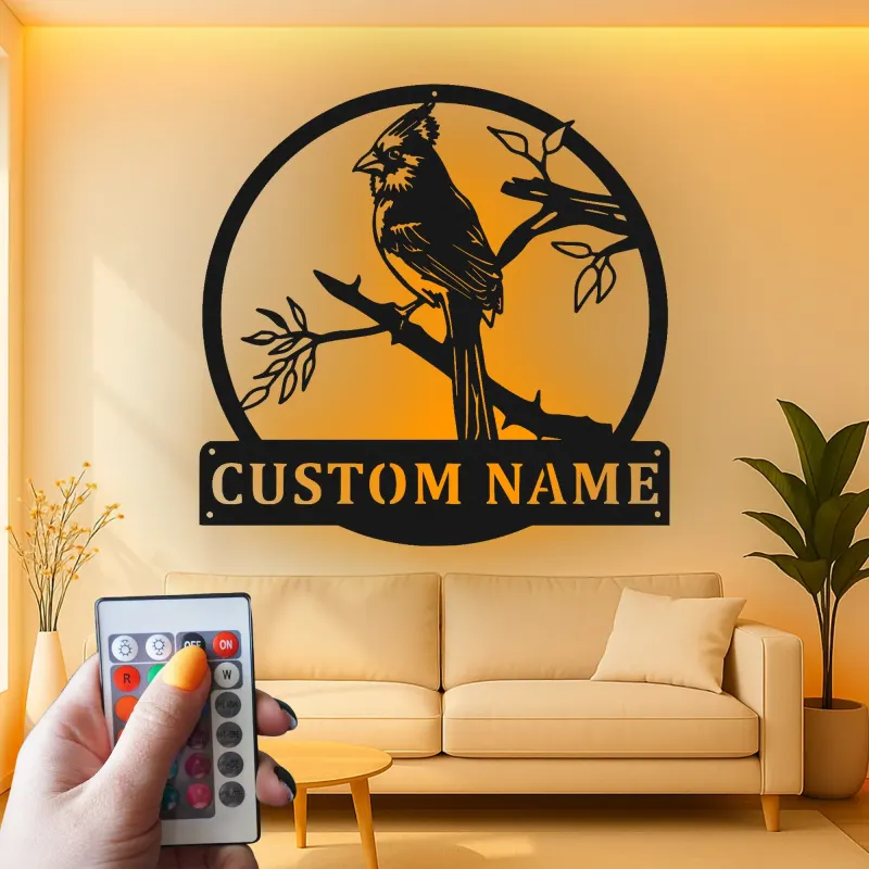 Cartel de metal LED personalizado con cardenal, regalo para amantes de los pájaros, decoración de hogar con temática natural