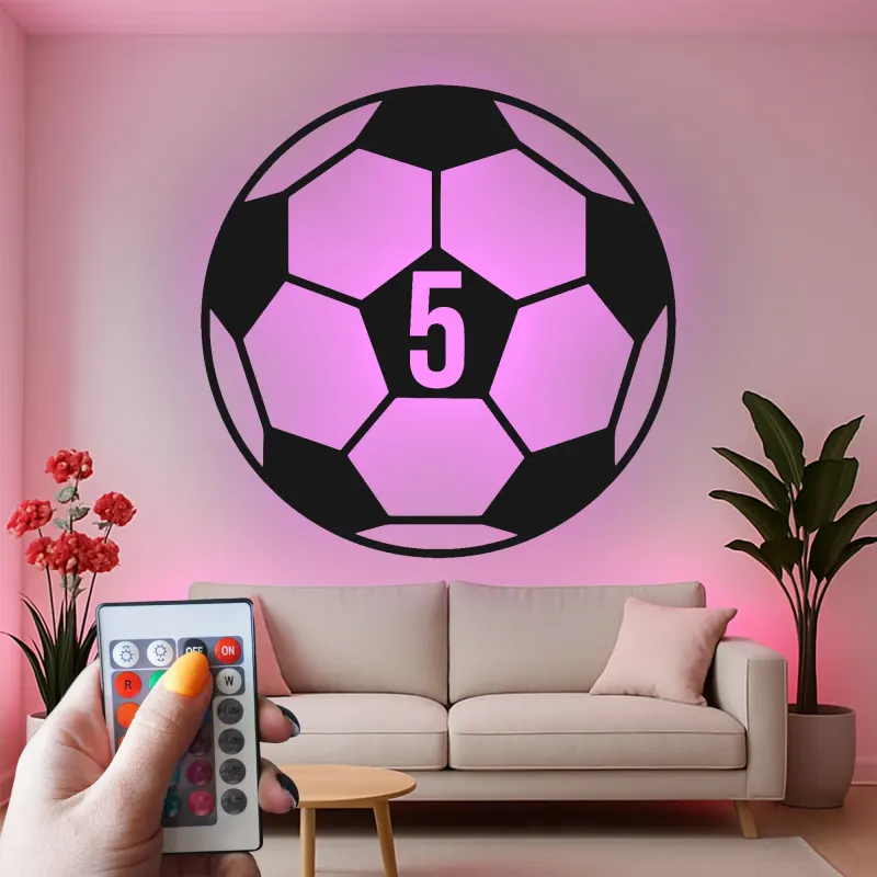 Luz de número de camiseta de fútbol personalizada | Arte mural LED de metal personalizado | Decoración deportiva para la habitación de los niños | Regalo para hijo atleta