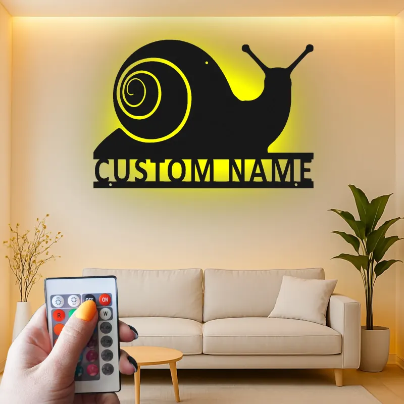 Cartel de metal personalizado de caracol | Decoración mural retroiluminada con LED | Regalo personalizado para jardinero | Decoración para patio y jardín