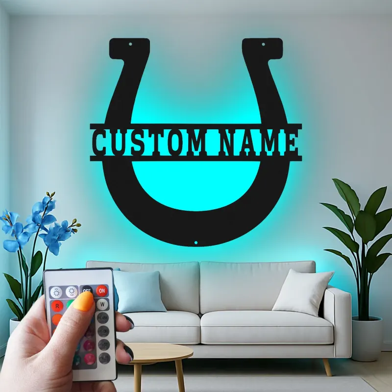 Personalized Horseshoe Sign with LED | Custom Name Metal Wall Art | Rustic Farmhouse & Barn Decor | Gift for Horse Lover