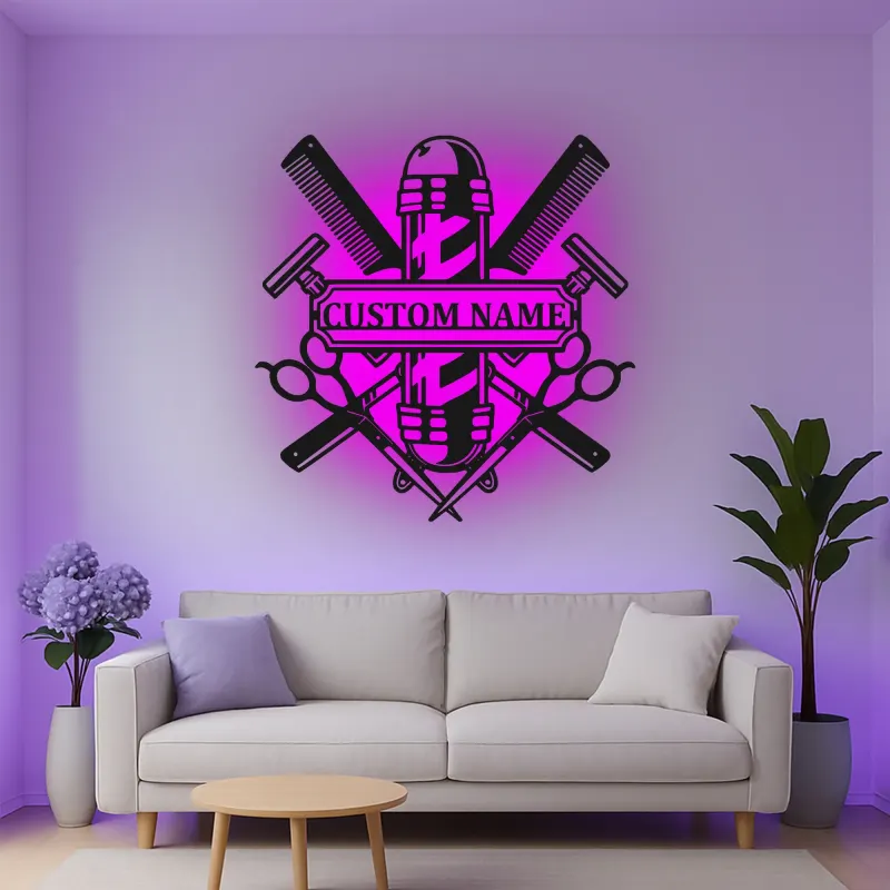 Insegna in metallo LED per Barber Shop Personalizzata Regalo per Barbieri Decorazione per Salone per Parrucchieri