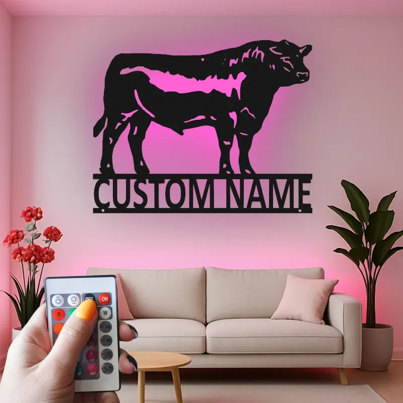Cartel de metal LED personalizado de toro, regalo para ranchero, decoración de granja para amantes del ganado