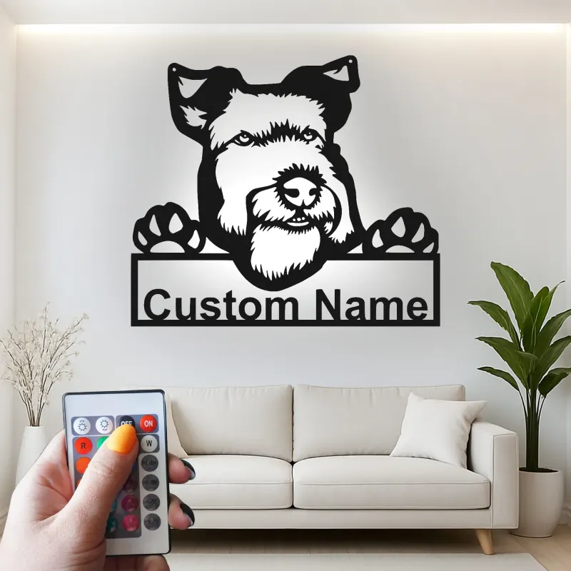 Cartel de metal LED de Schnauzer personalizado, regalo para amantes de los perros, decoración para el salón 1