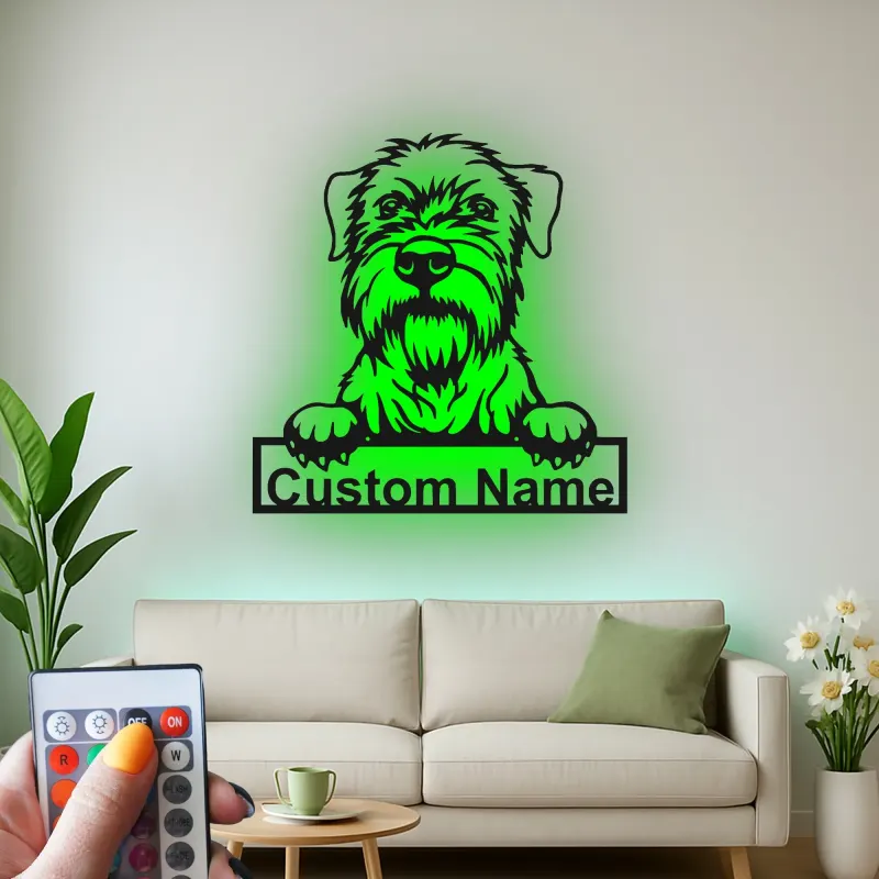 Décoration murale en métal personnalisée avec chien terrier et rétroéclairage LED - Cadeau pour amoureux des animaux