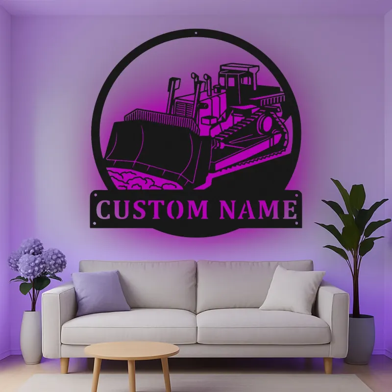 Cartel de metal LED de bulldozer personalizado, regalo de construcción para él, decoración de garaje u oficina para amantes de equipos pesados