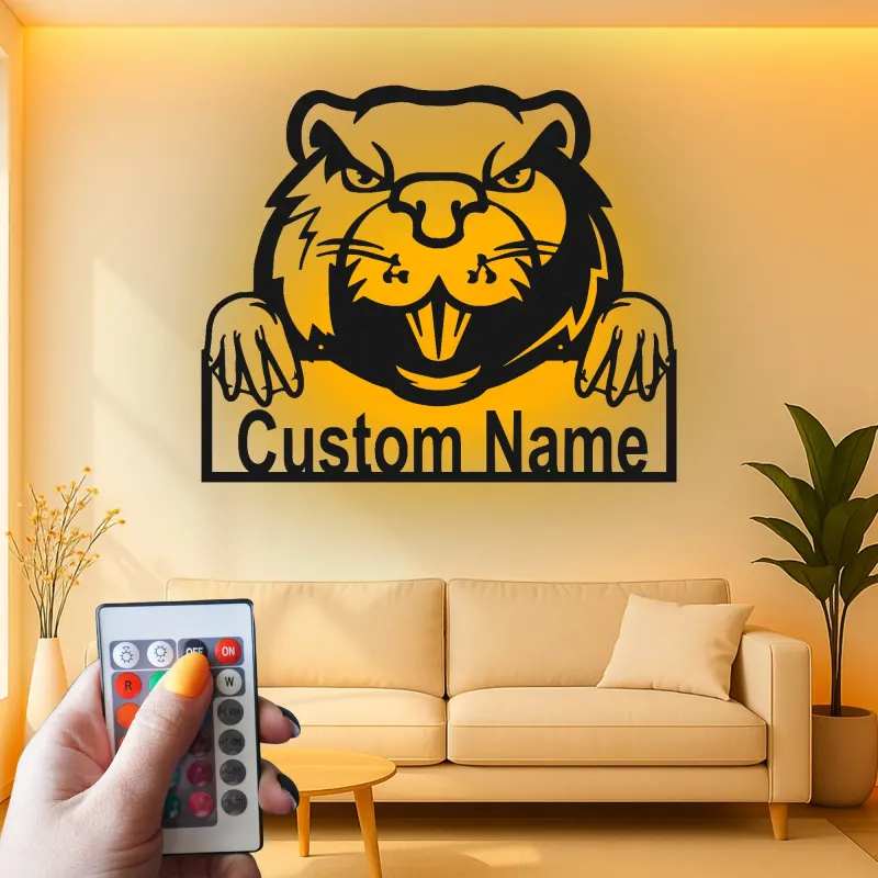 Insegna in metallo LED personalizzata con castoro - Regalo unico per amanti degli animali, decorazione per ufficio o sala giochi