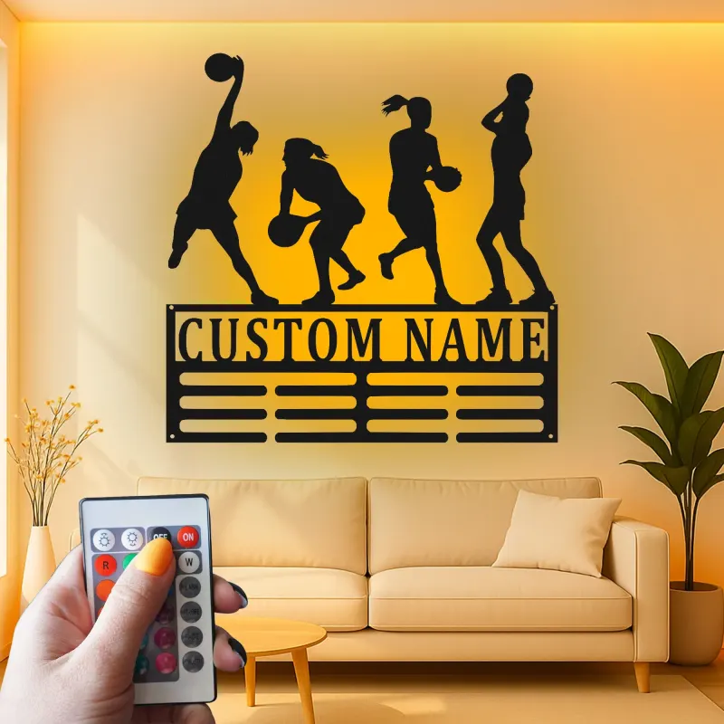 Custom Female Basketball Player Led Light Metal Wall Art Personalized Gift for Athletes Sports Room Decor