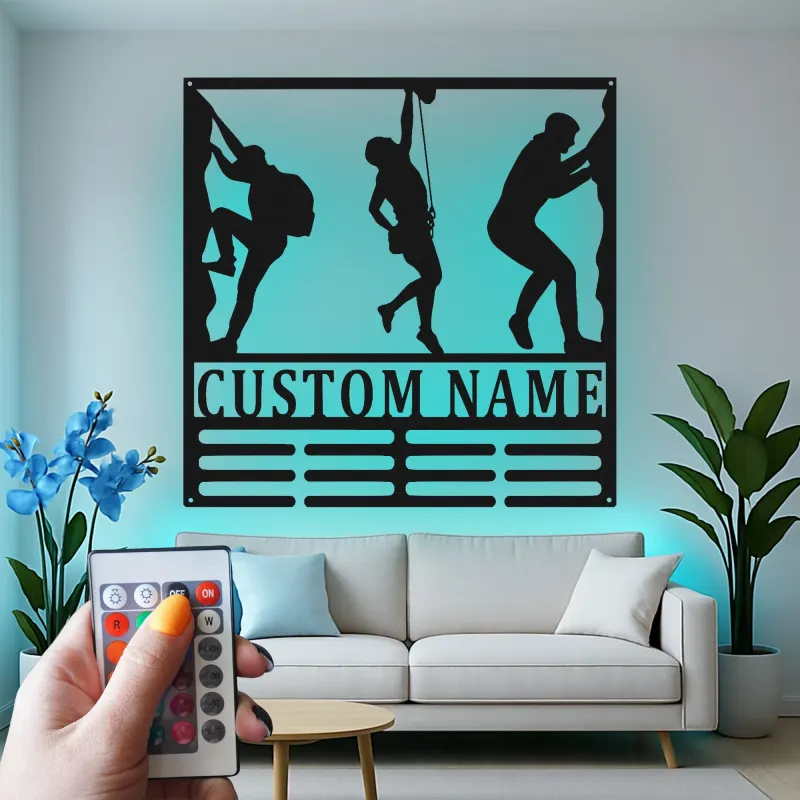 Arte in Metallo per Arrampicata su Roccia Personalizzata | Insegna Nome LED Personalizzata | Regalo per Amanti dell'Avventura e Decorazione per Palestra