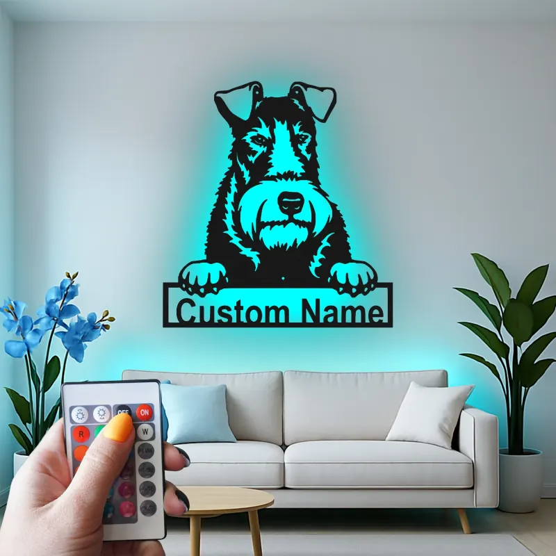Cartel de metal LED de Schnauzer personalizado, regalo para amantes de los perros, decoración para el salón