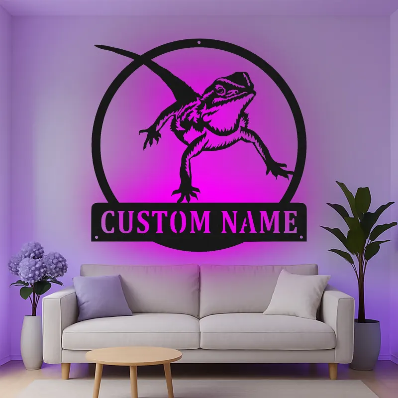 Custom Bearded Dragon Led Light Metal Wall Art Personalized Reptile Lover Gift Unique Bedroom Decor