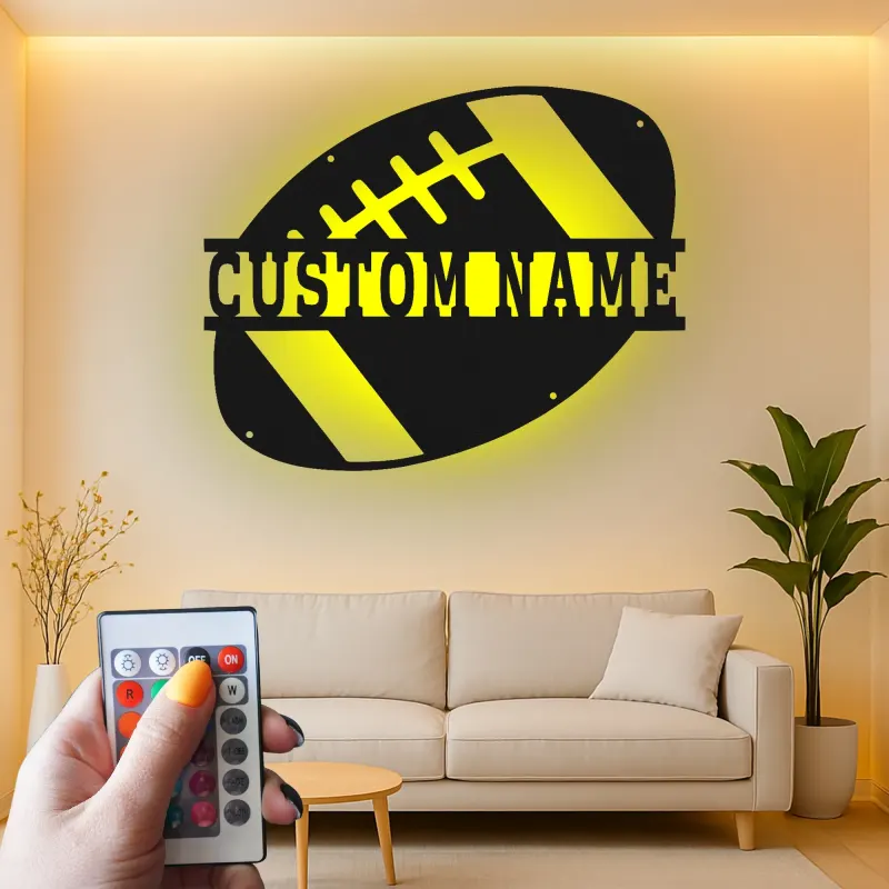 Custom Football LED Sign | Personalized Metal Name Art for Game Room | Athlete Gift & Boys Room Decor