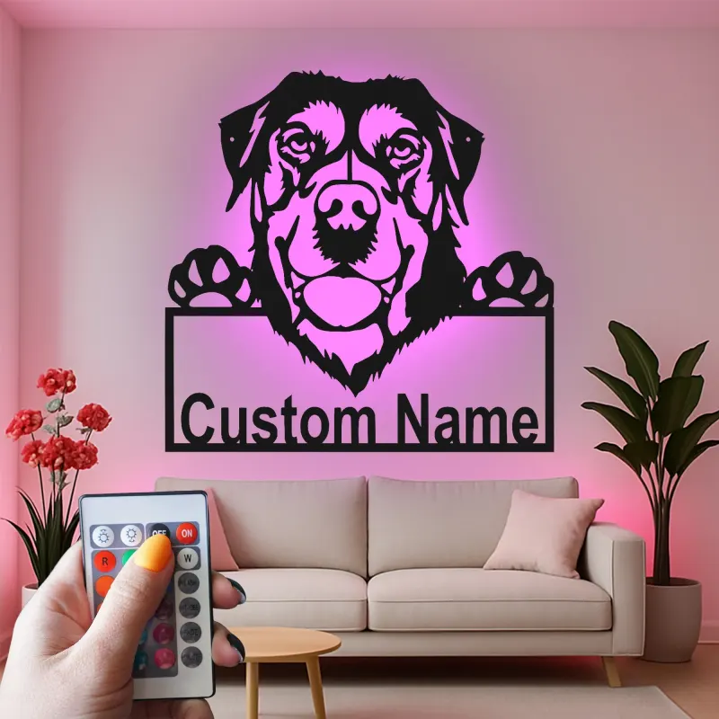 Cartel de metal personalizado con luz LED de Rottweiler, regalo para amantes de los perros, decoración para sala de estar