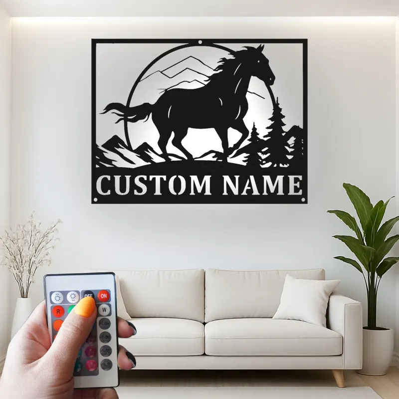 Custom Horse Metal Sign | Personalized Equestrian LED Art | Barn Decor & Ranch Signage | Horse Lover Gift
