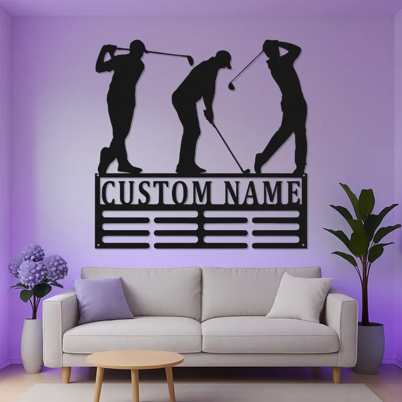 Enseigne de golf personnalisée avec LED | Décoration murale en métal sur mesure pour man cave | Plaque prénom golfeur | Cadeau pour lui