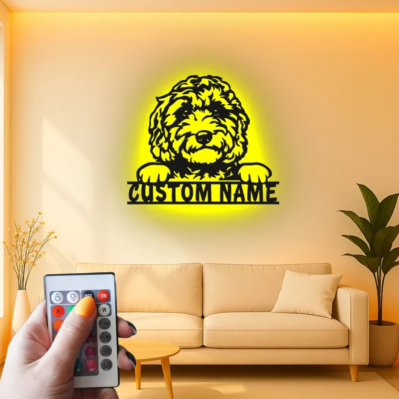 Personalisierte Labradoodle LED-Licht Metall-Wandkunst für Hundeliebhaber