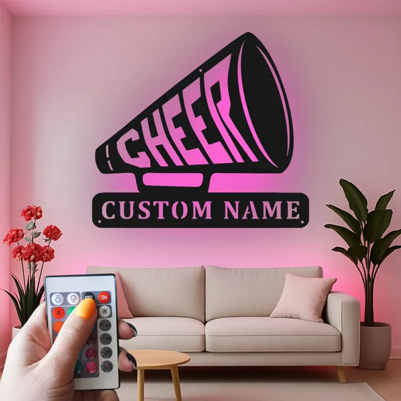 Personalisierte LED-Metall-Wandkunst mit Cheer-Megafon – Geschenk für Cheerleader, für Schlafzimmer oder Umkleideraum