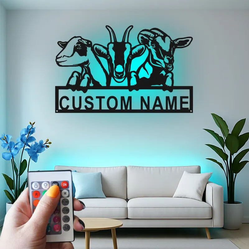 Personalisierte LED-Ziegen-Schild | Metall-Wandkunst für Ranch & Landhaus-Dekor | Geschenk für Ziegenliebhaber