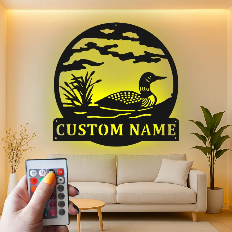 Custom Common Loon LED Metal Sign | Personalized Lake House Wall Art | Rustic Cabin Gift