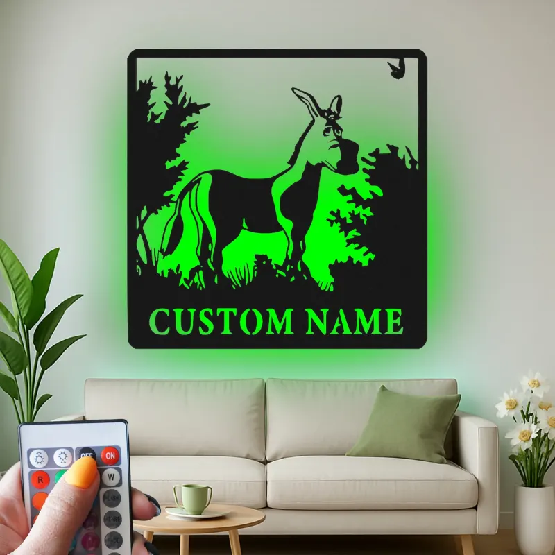 Cartel de metal LED personalizado Burro Regalo rústico para decoración del hogar para amantes de los animales