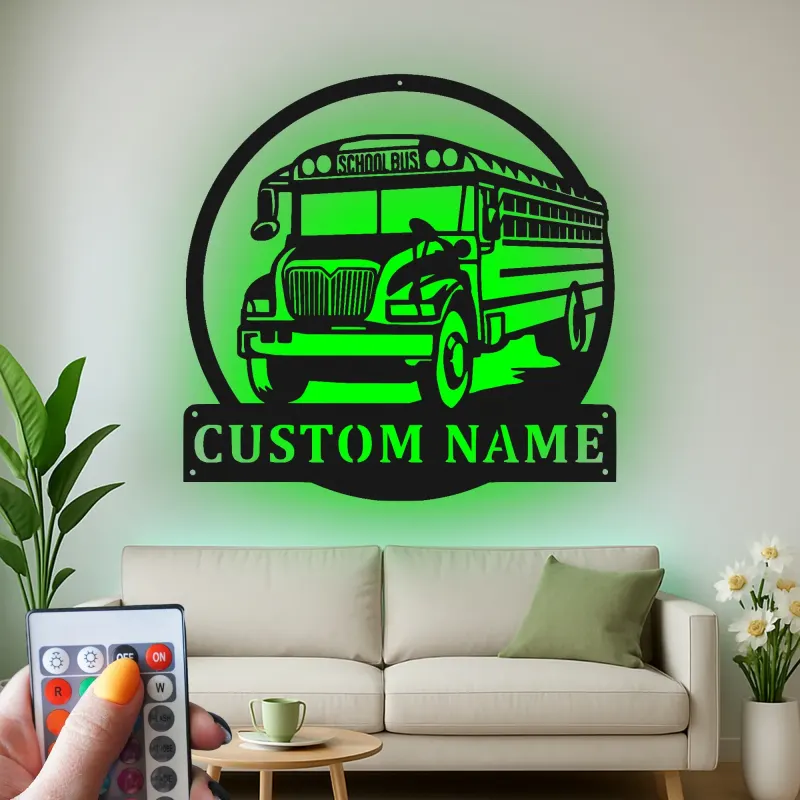 Cartel de metal LED personalizado de autobús escolar, regalo para conductores de autobús, decoración para aula u oficina