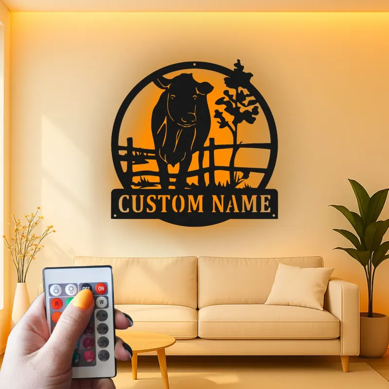 Insegna in metallo LED personalizzata per fattoria di mucche, regalo per allevatori, decorazione rustica per fattoria