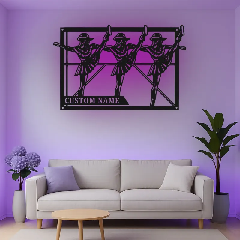 Personalisierte LED-Metall-Wandkunst mit Tänzer-Trio – Geschenk für Tanzliebhaber, Studio- oder Schlafzimmerdeko