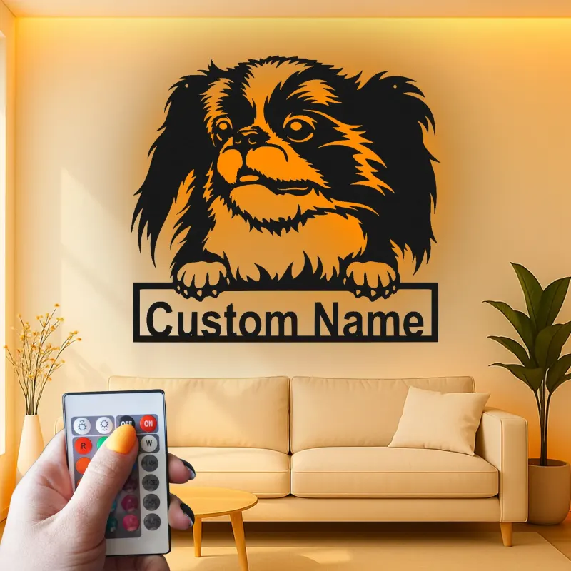 Custom Japanese Chin Led Light Metal Wall Art Personalized Dog Lover Gift Living Room Pet Decor
