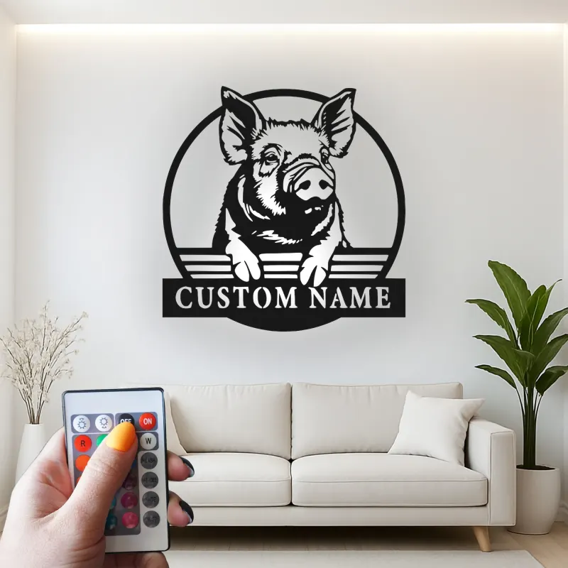 Cartel LED de cerdo personalizado | Arte mural de animal de granja personalizado | Decoración de granero y cocina retroiluminada | Regalo para agricultor