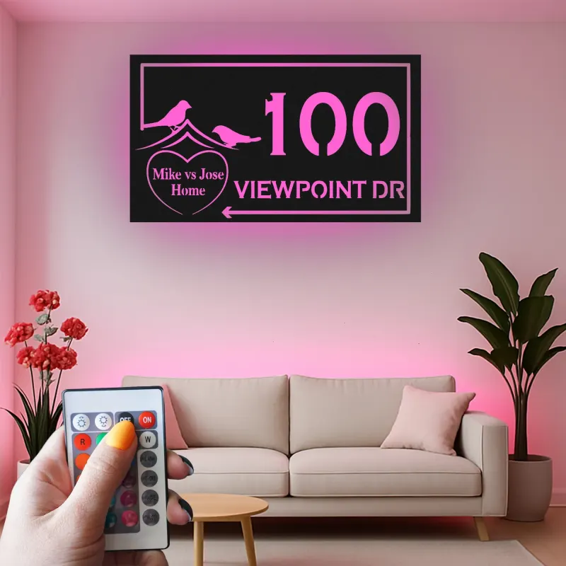 Insegna in metallo LED personalizzata per indirizzo - Regalo per inaugurazione della casa, decorazione esterna per la casa